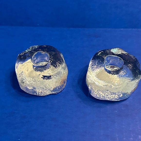 Vintage Crowning Touch Snowball Tapered Candle Holders Clear Glass Set of 2 - Picture 2 of 4